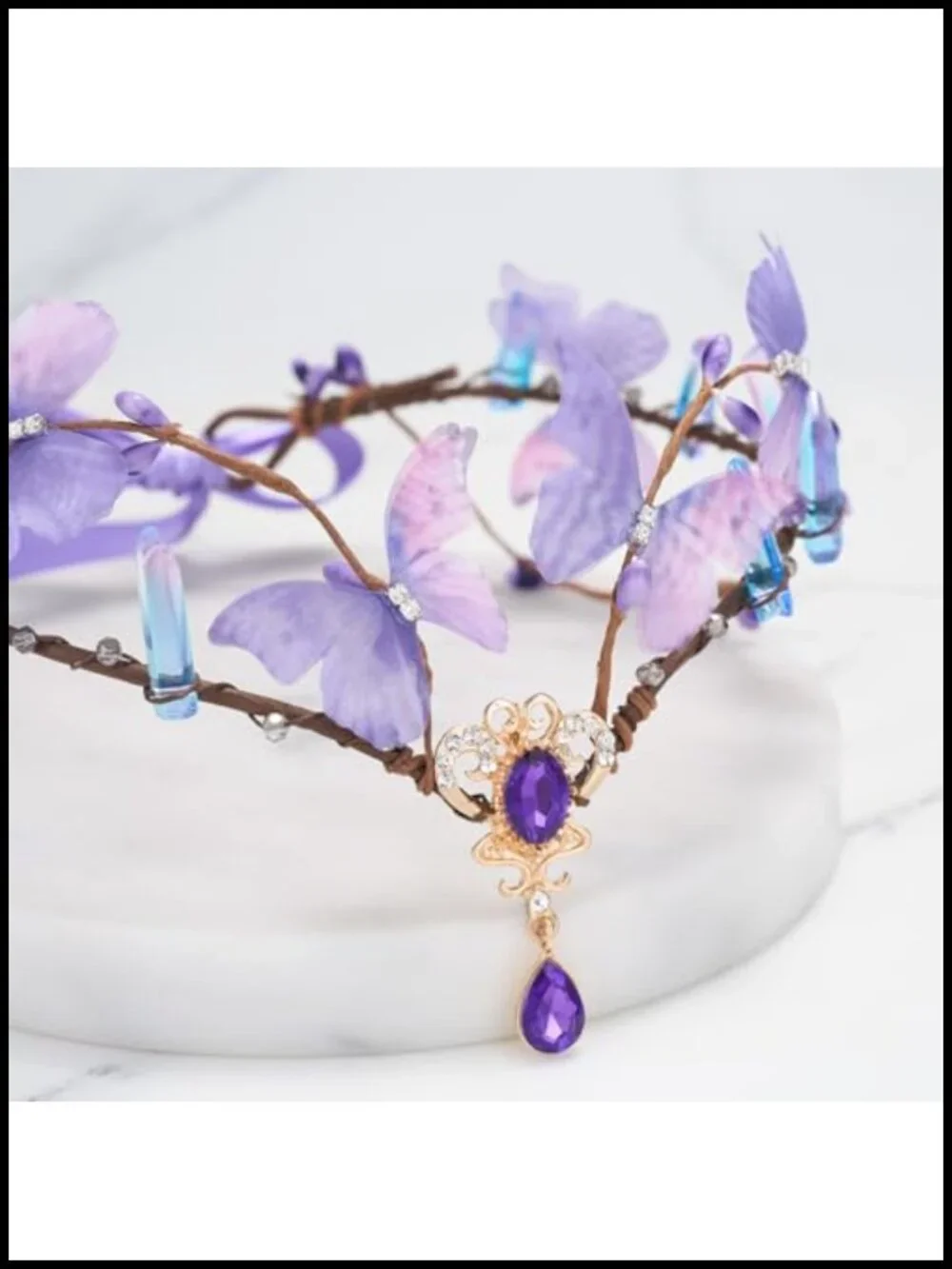 Butterfly Fairy Crown Headpiece with Crystal for Women, Elf Circlet Headband,